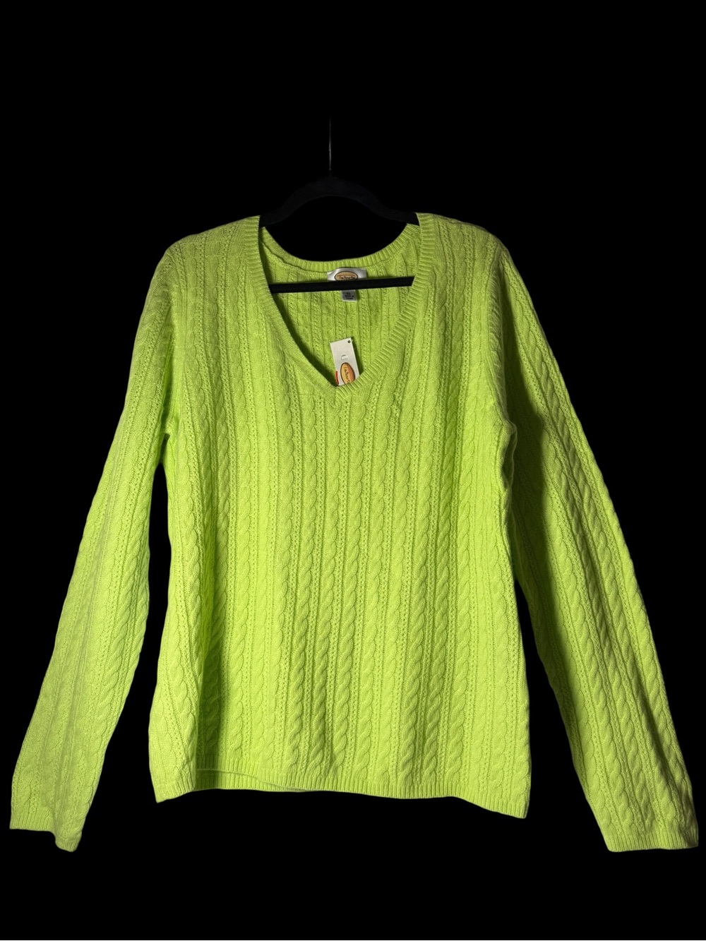 Talbots Neon Lime Cable-Knit V-Neck Sweater
